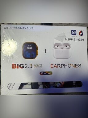 i20 Ultra 3 Max Suit BIG 2.3 Smartwatch and White Earphones Bundle